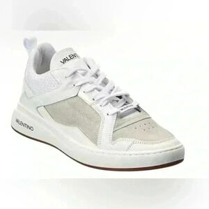 Valentino Men White Suede Leather Low Top Sneakers Size 12